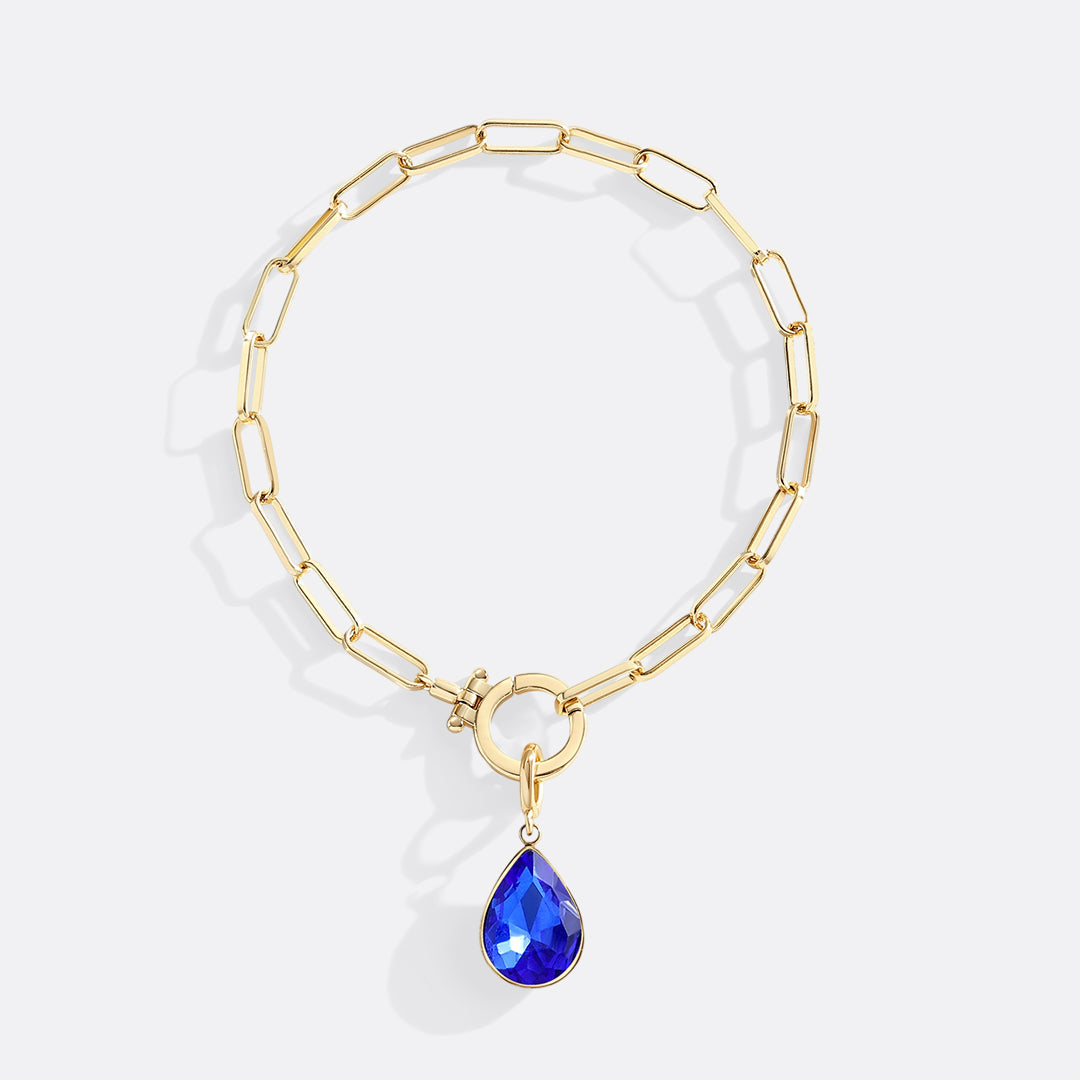 Mint Paperclip Bracelet & Teardrop Birthstone Charm