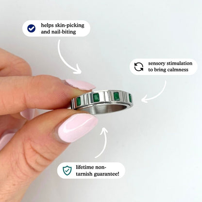 Gold Emerald Crystal Anxiety Ring