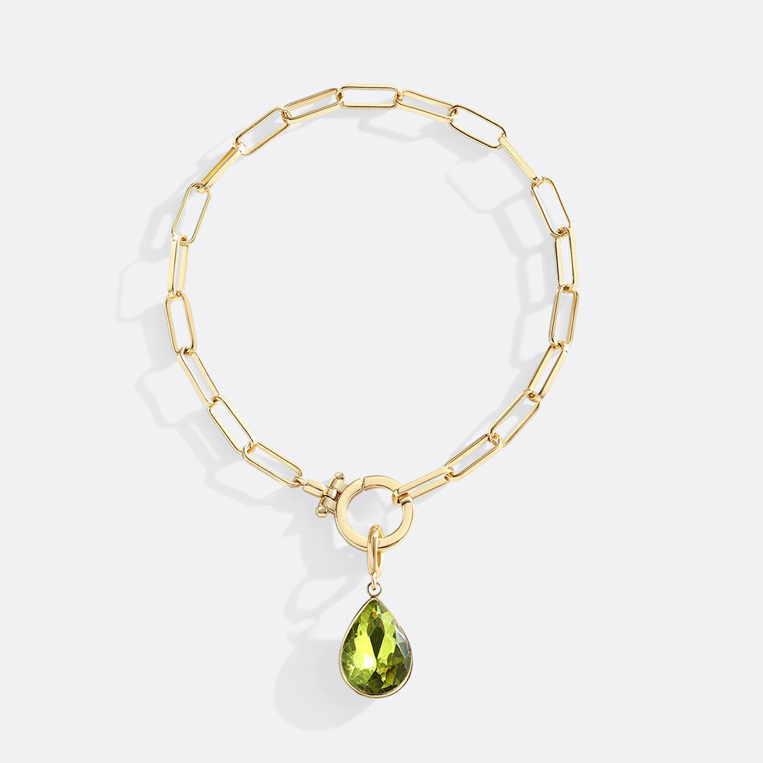 Mint Paperclip Bracelet & Teardrop Birthstone Charm