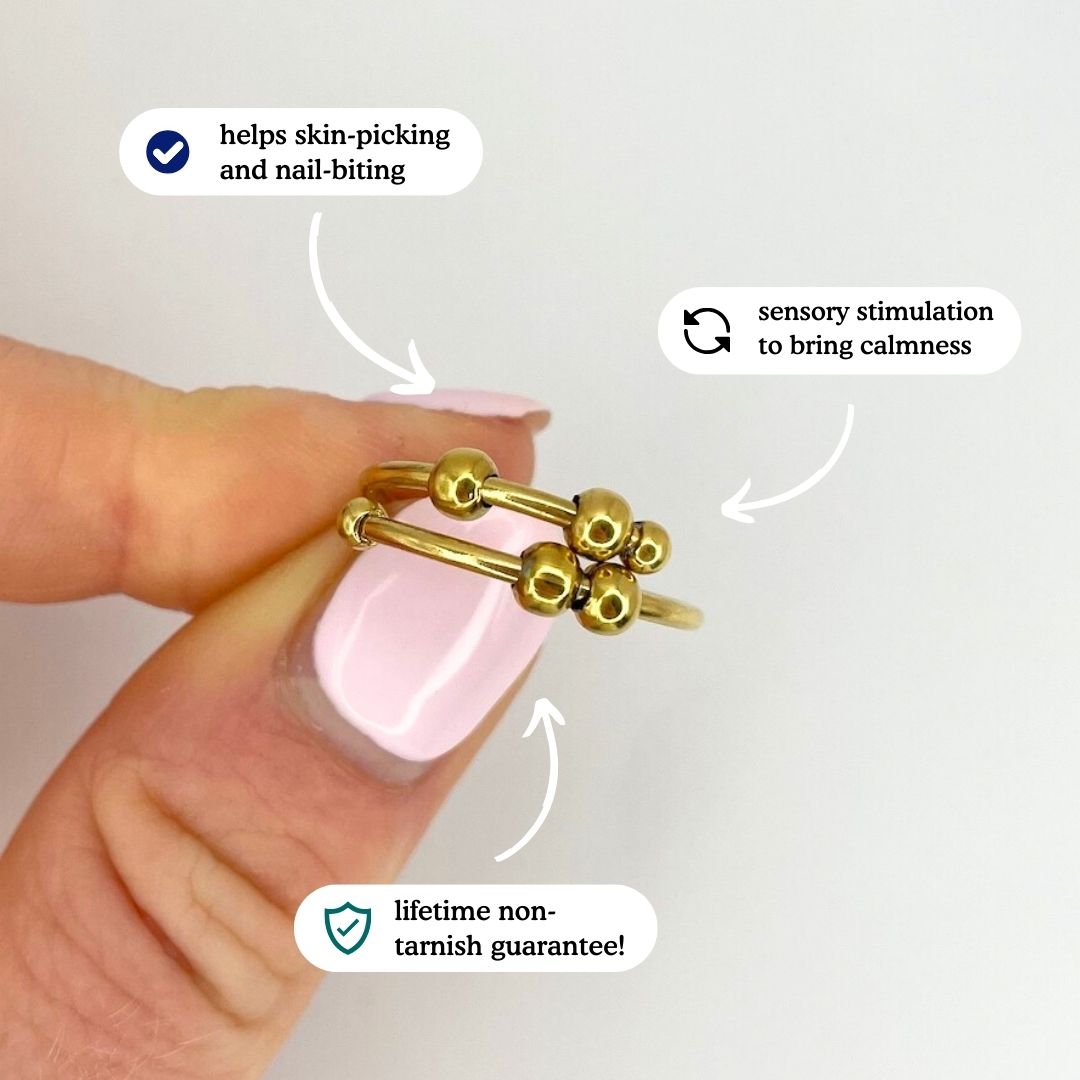 Gold 4-Bead Adjustable Anxiety Ring