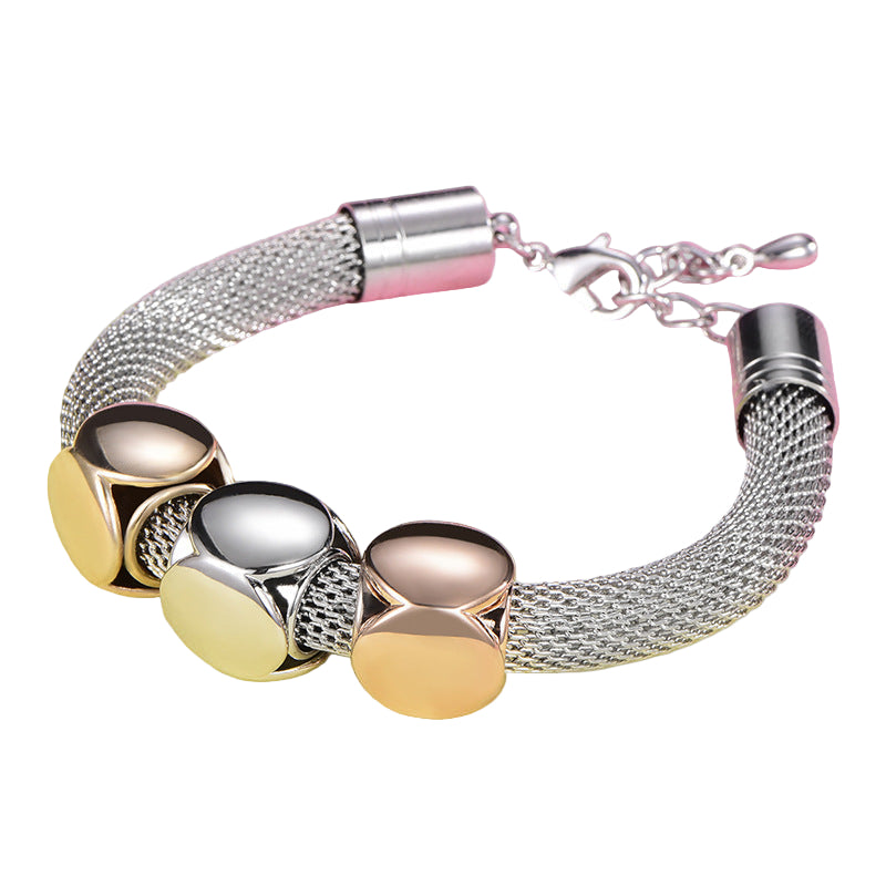 Tri-Tone Cube Charm Mesh Bracelet