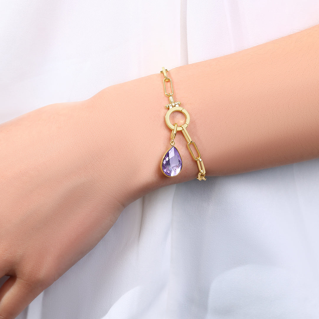 Mint Paperclip Bracelet & Teardrop Birthstone Charm