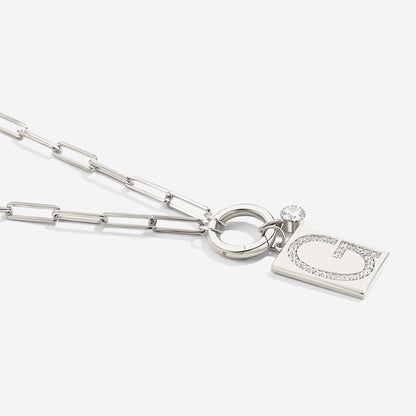 Sterling Silver Pavé Initial Necklace – Paperclip Chai