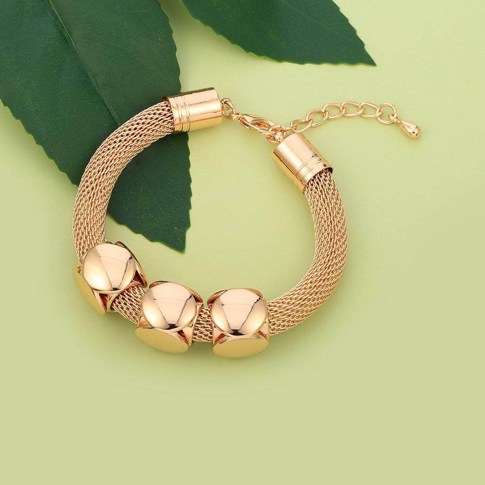 Tri-Tone Cube Charm Mesh Bracelet