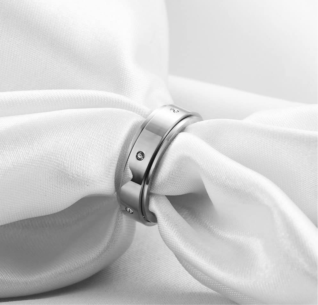 Silver Celestial Engraved Anxiety Ring