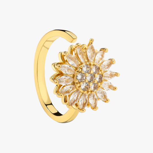 Large Sunflower Gold Plated Fidget Spinner Ring
