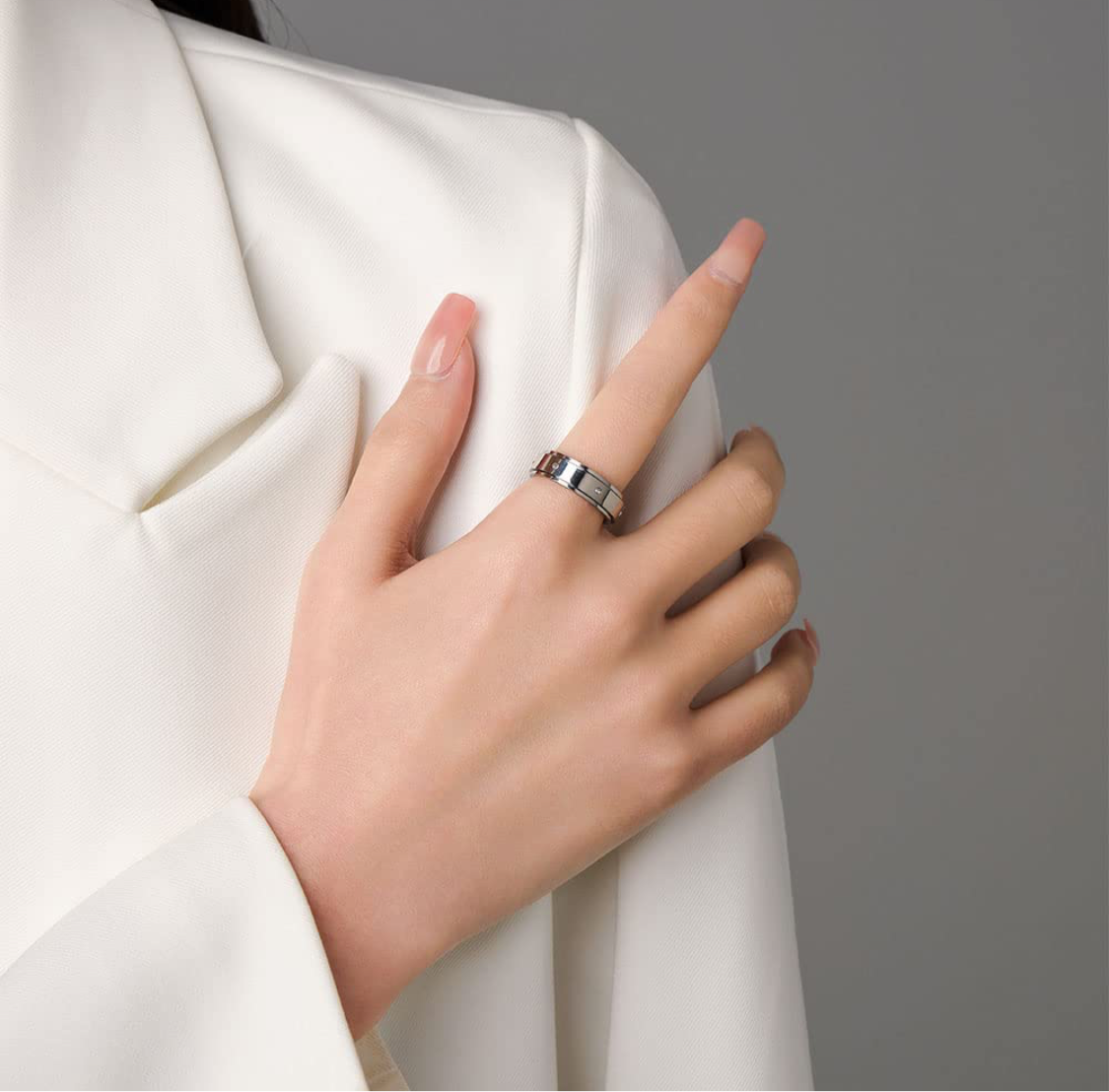 Silver Celestial Engraved Anxiety Ring