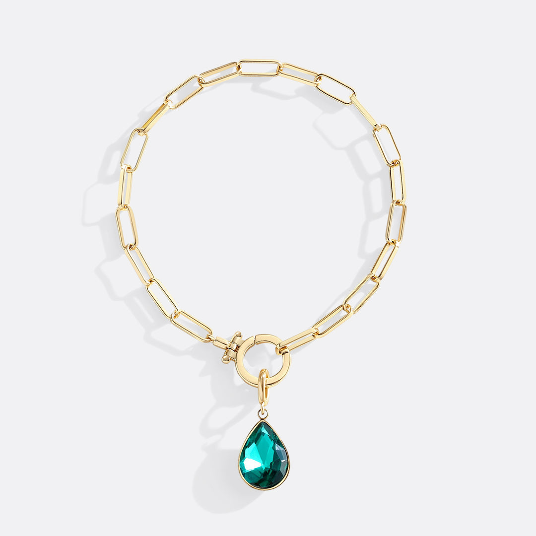 Mint Paperclip Bracelet & Teardrop Birthstone Charm