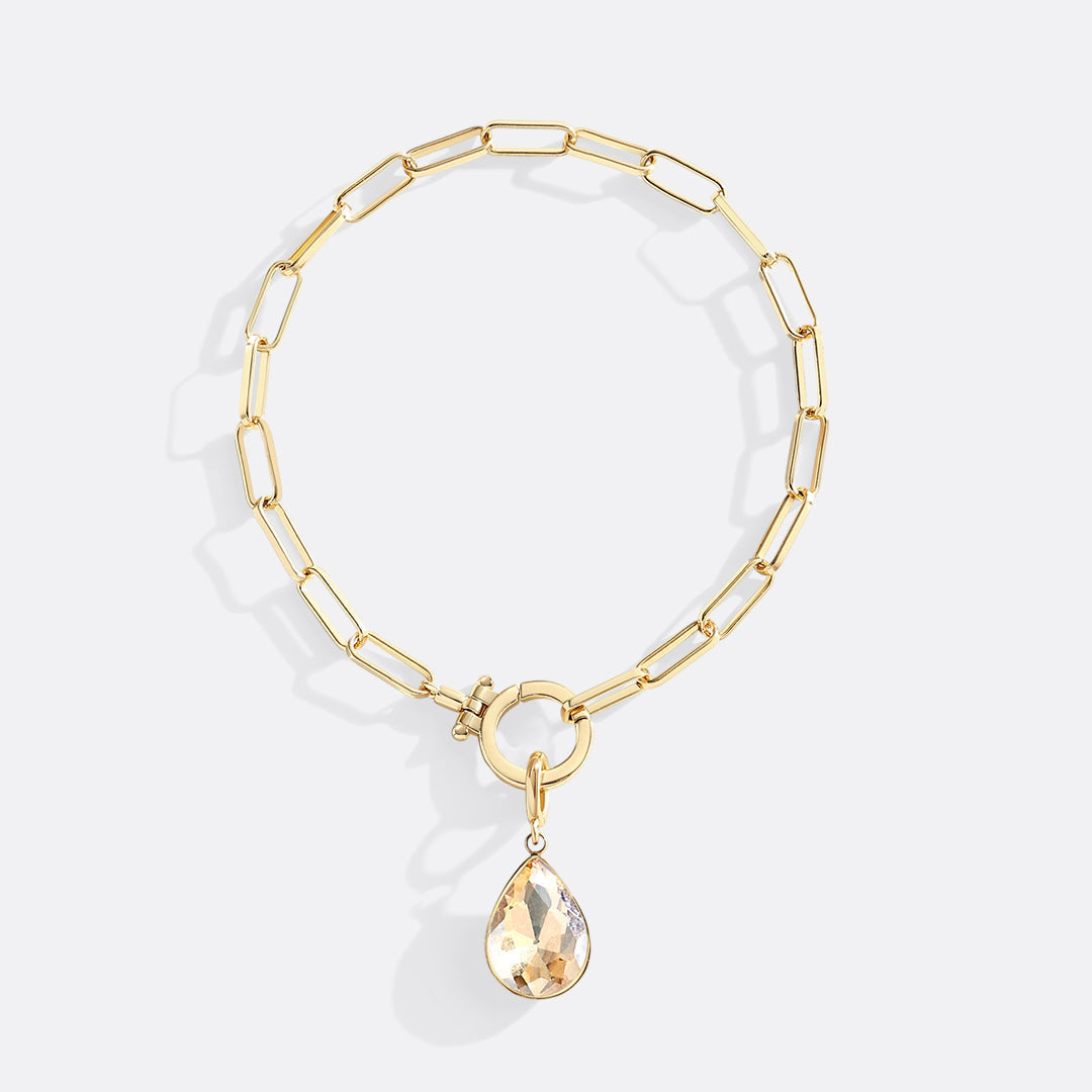 Mint Paperclip Bracelet & Teardrop Birthstone Charm