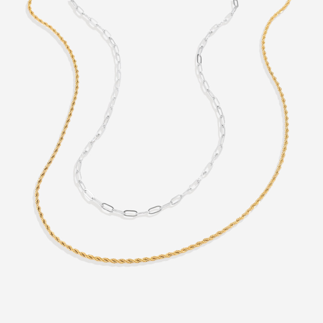 Rope & Paperclip Chain Necklace Duo