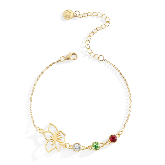 Personalized Birth Flower & Birthstones Bracelet July Water Lily