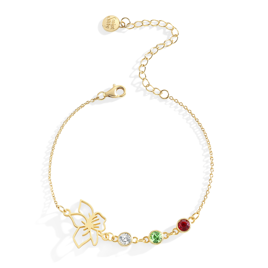 Personalized Birth Flower & Birthstones Bracelet August Poppy