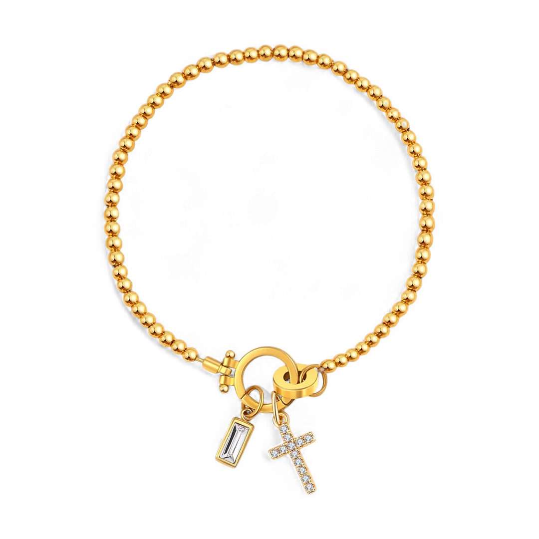 Cross Charm Birthstone Bracelet
