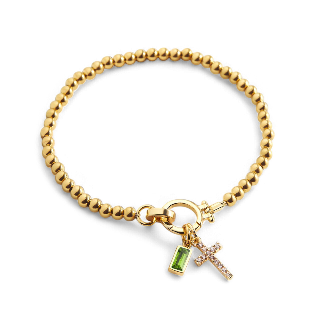 Cross Charm Birthstone Bracelet