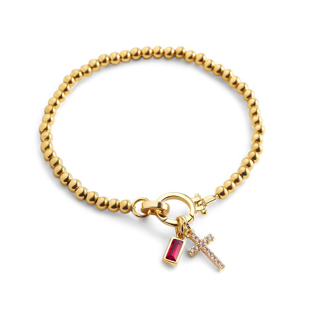 Cross Charm Birthstone Bracelet