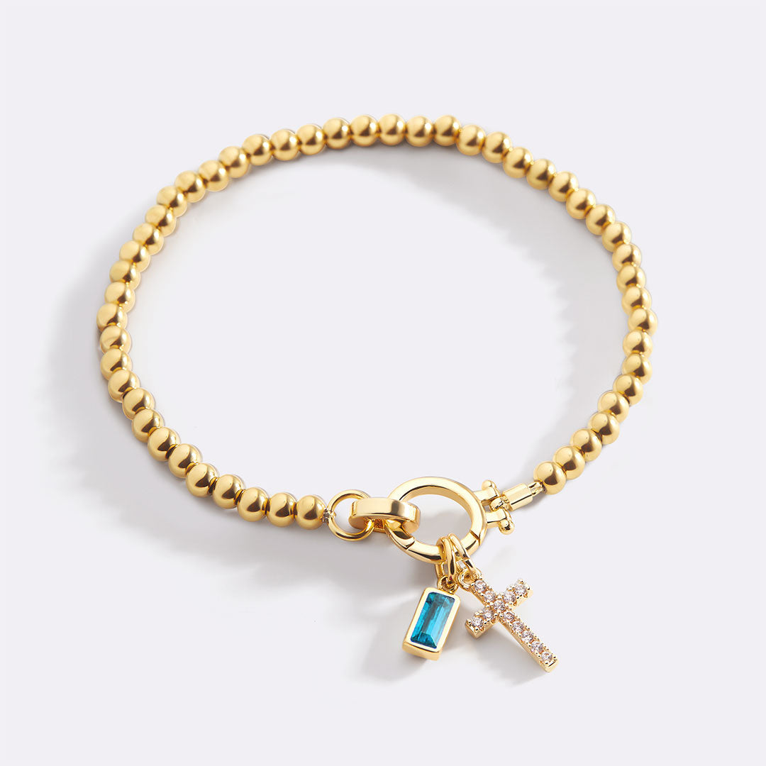 Cross Charm Birthstone Bracelet