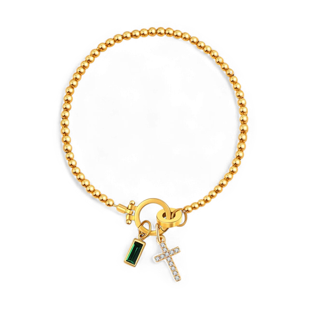 Cross Charm Birthstone Bracelet