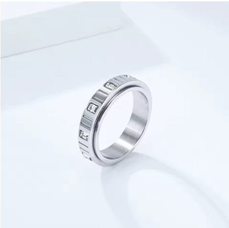 Silver White Crystal Anxiety Ring