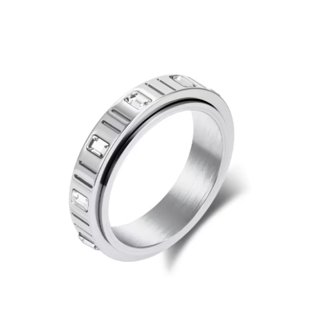 Silver White Crystal Anxiety Ring