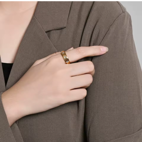 Gold White Crystal Anxiety Ring