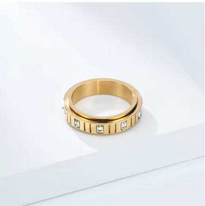 Gold White Crystal Anxiety Ring