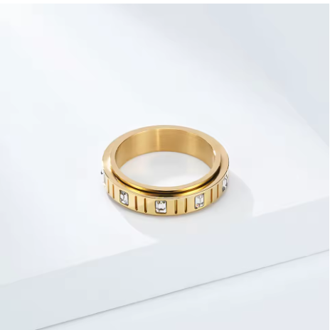 Gold White Crystal Anxiety Ring