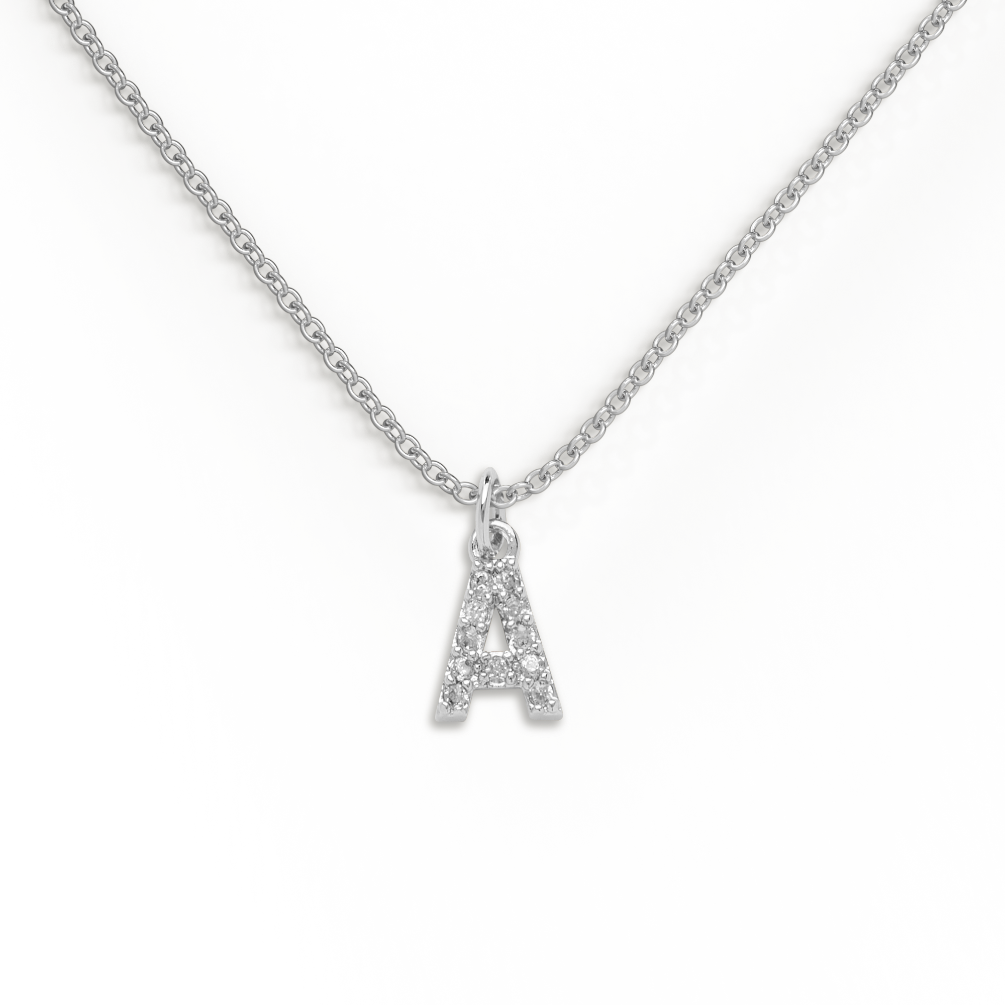 Sterling Silver Pavé Uppercase Initial Necklace