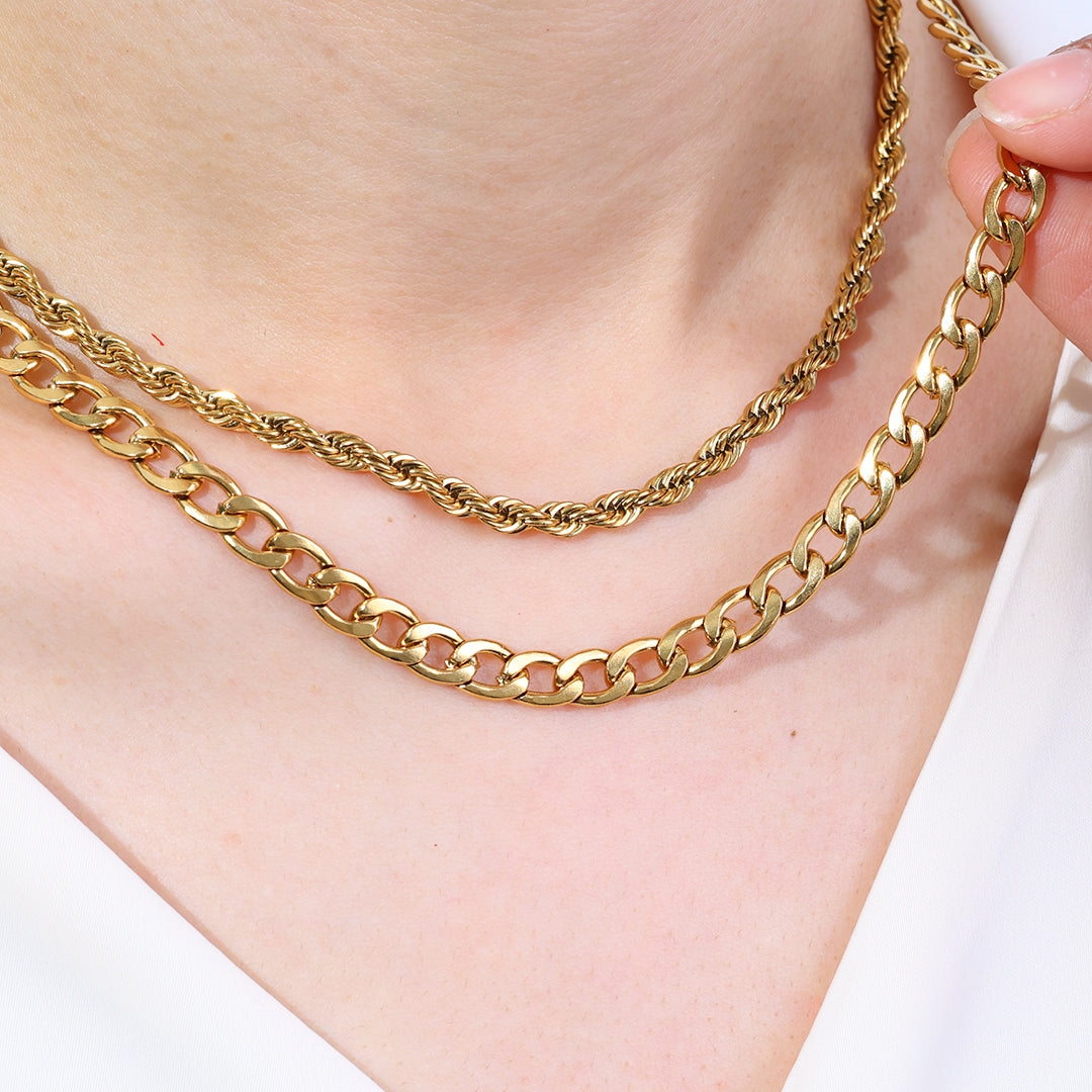 Rope & Cuban Layered Necklace Duo