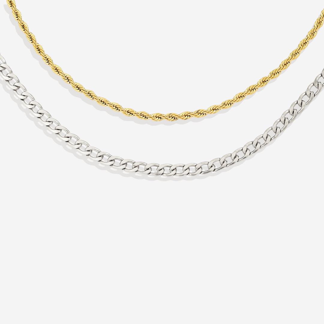 Rope & Cuban Layered Necklace Duo