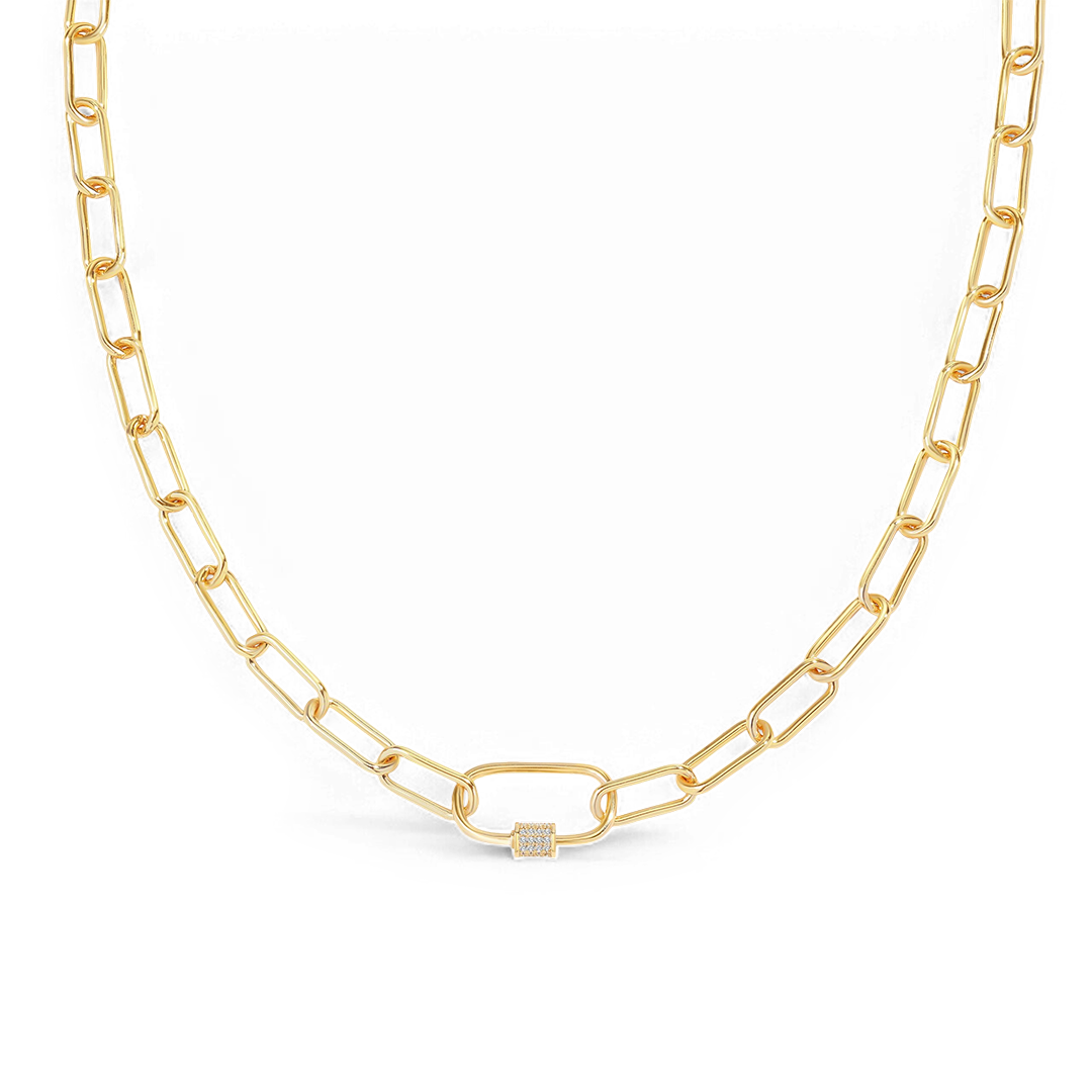 Link Chain Necklace with Pave Carabiner