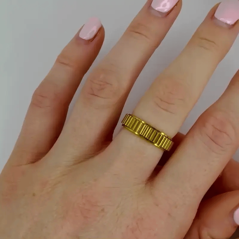 Gold Grooved Anxiety Ring