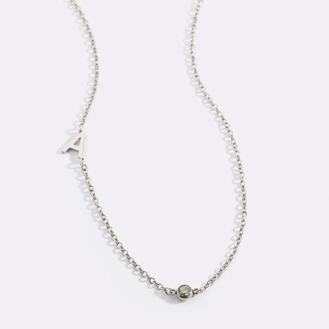 Initial Necklace with Birthstone Accent