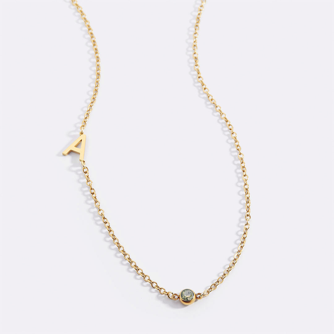 Initial Necklace with Birthstone Accent
