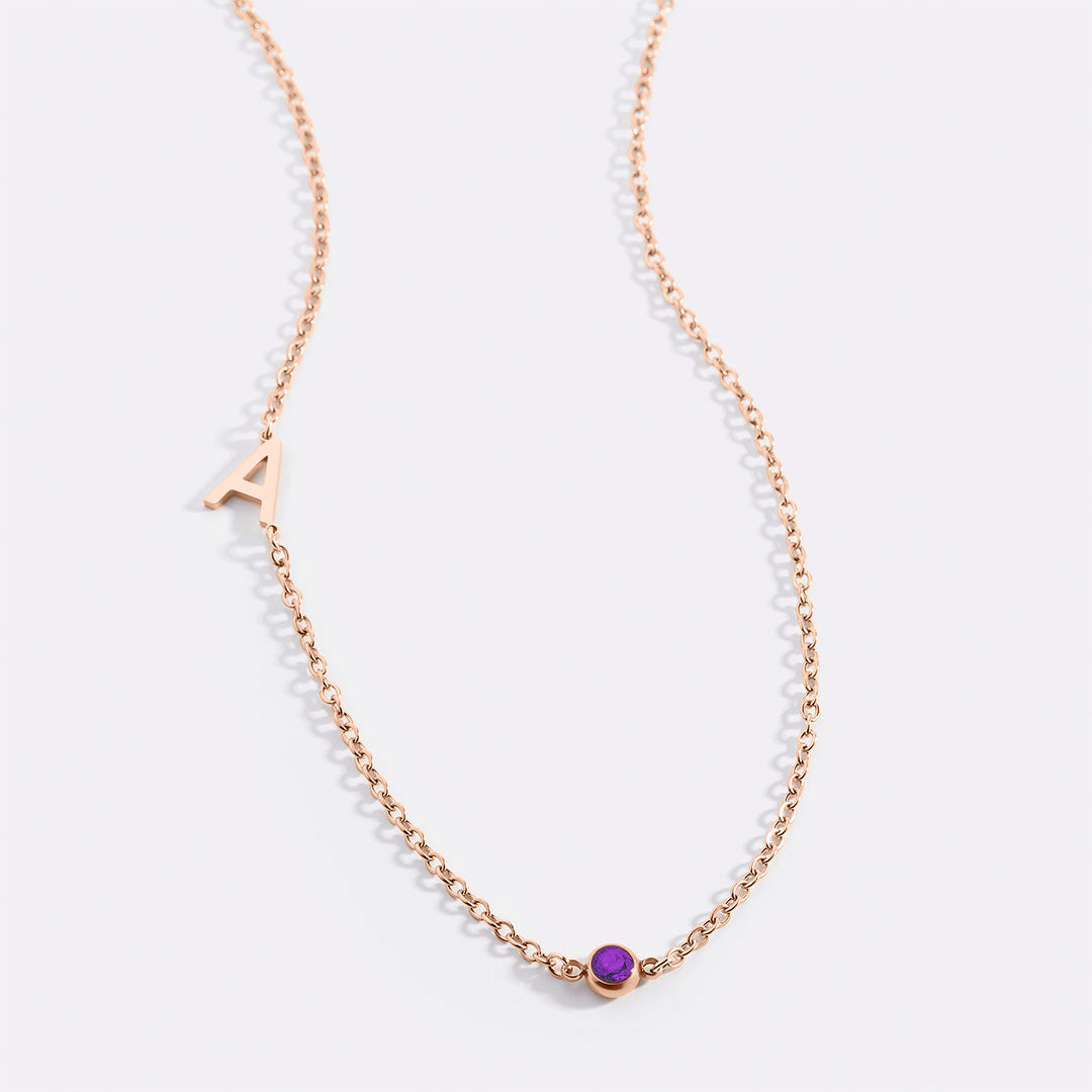 Initial Necklace with Birthstone Accent