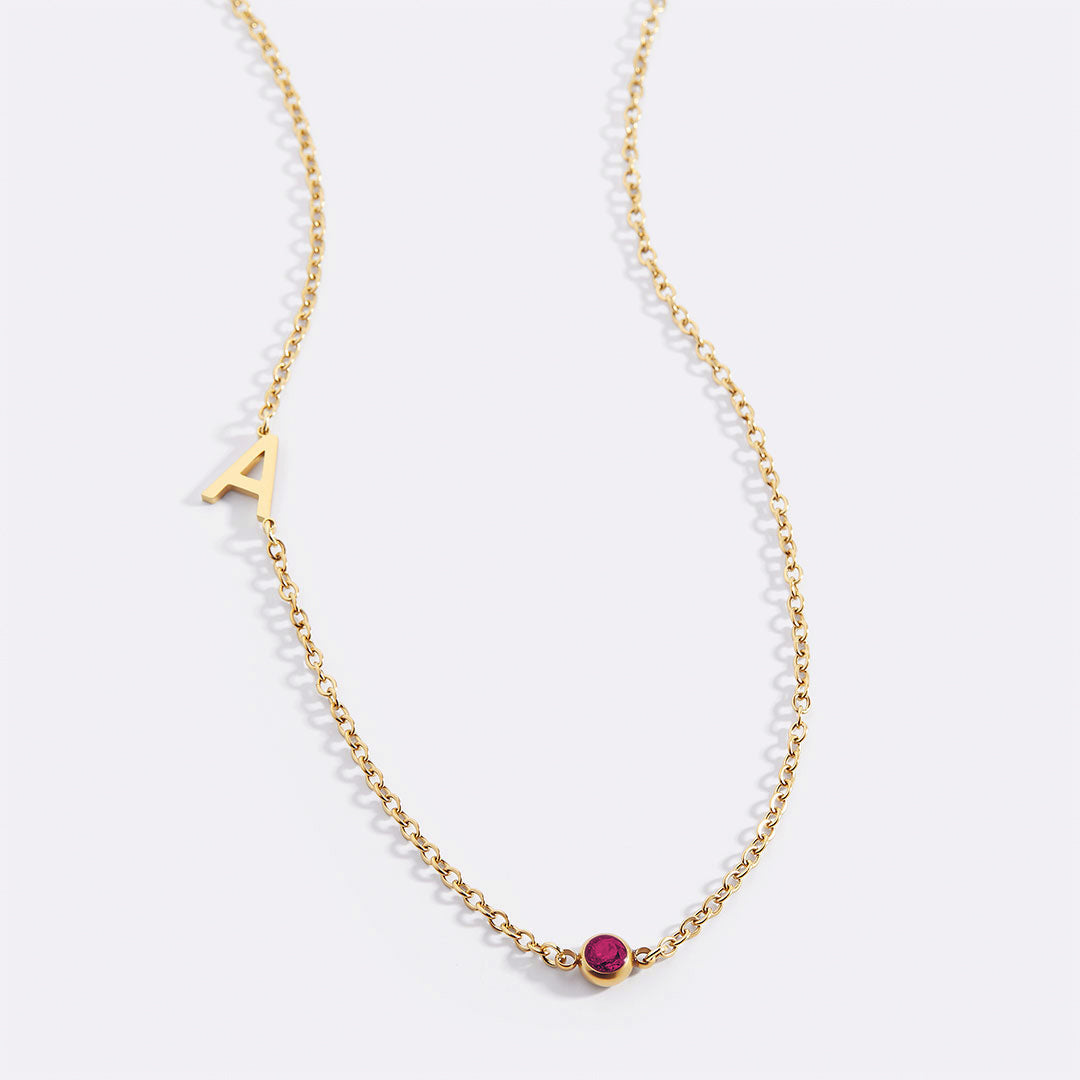 Initial Necklace with Birthstone Accent