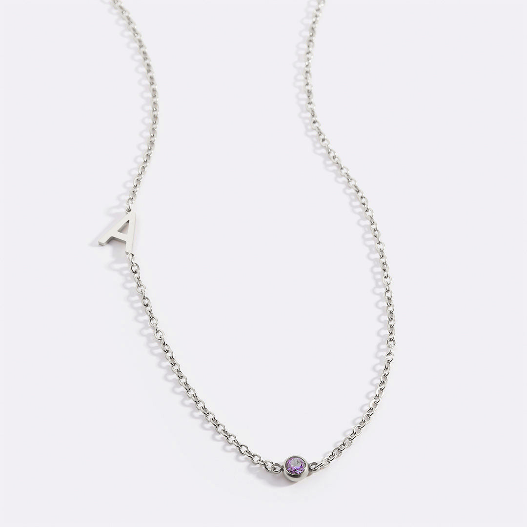 Initial Necklace with Birthstone Accent