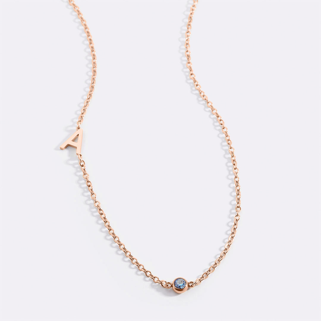 Initial Necklace with Birthstone Accent