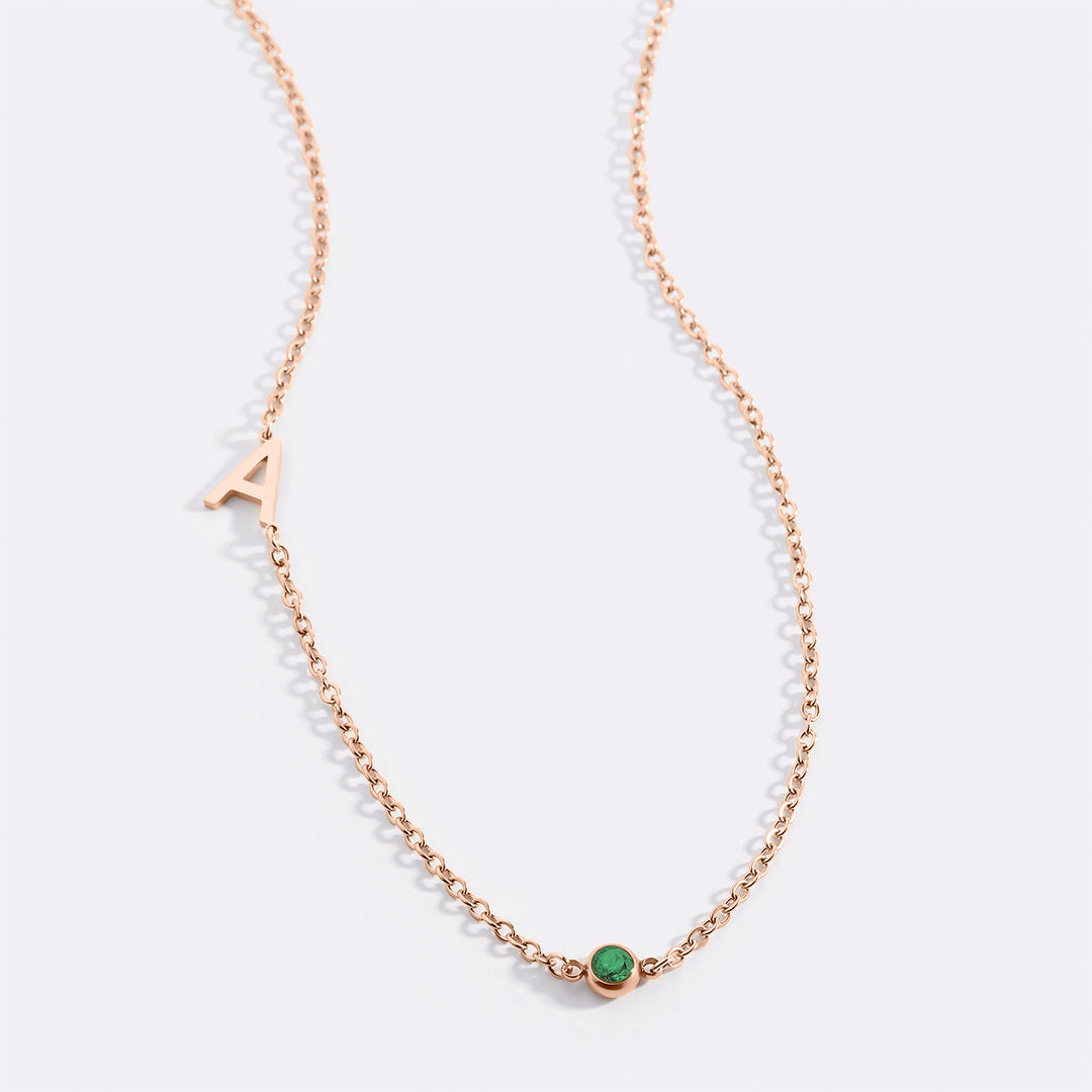Initial Necklace with Birthstone Accent