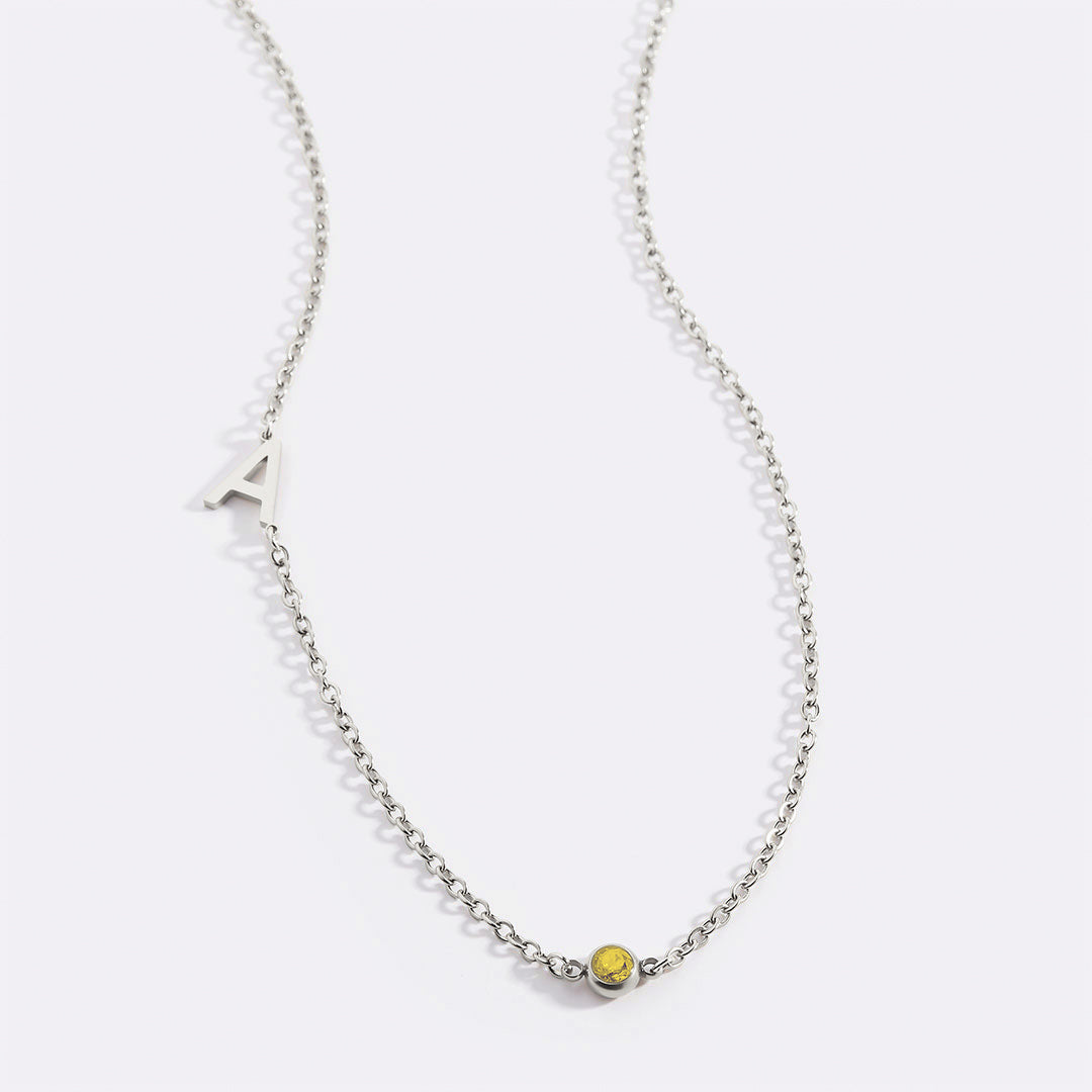 Initial Necklace with Birthstone Accent
