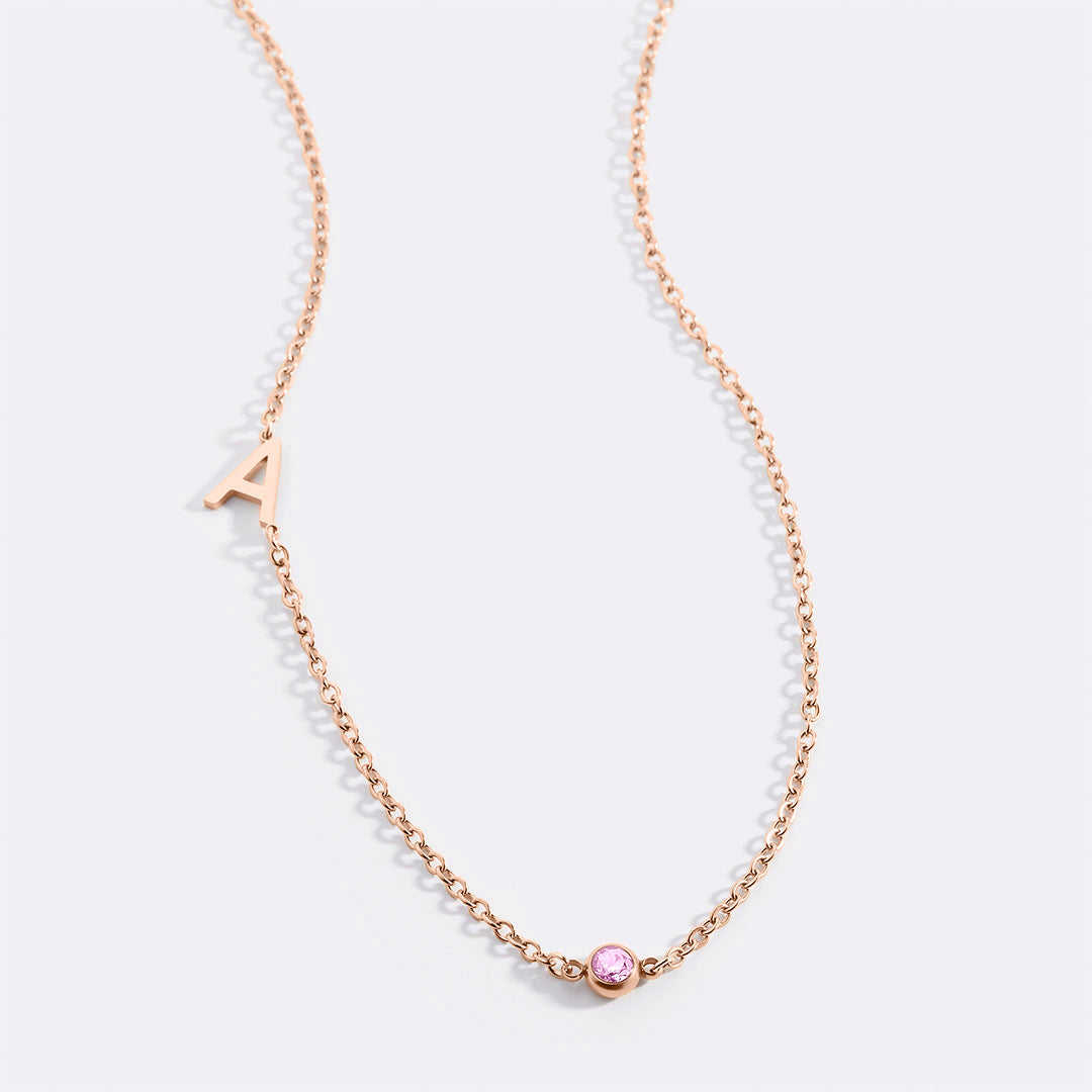Initial Necklace with Birthstone Accent