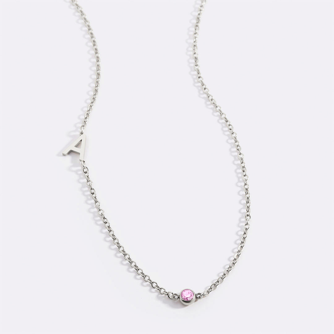 Initial Necklace with Birthstone Accent