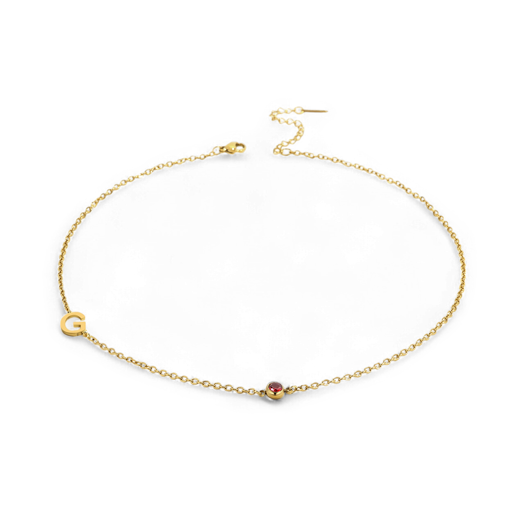Initial Necklace with Birthstone Accent