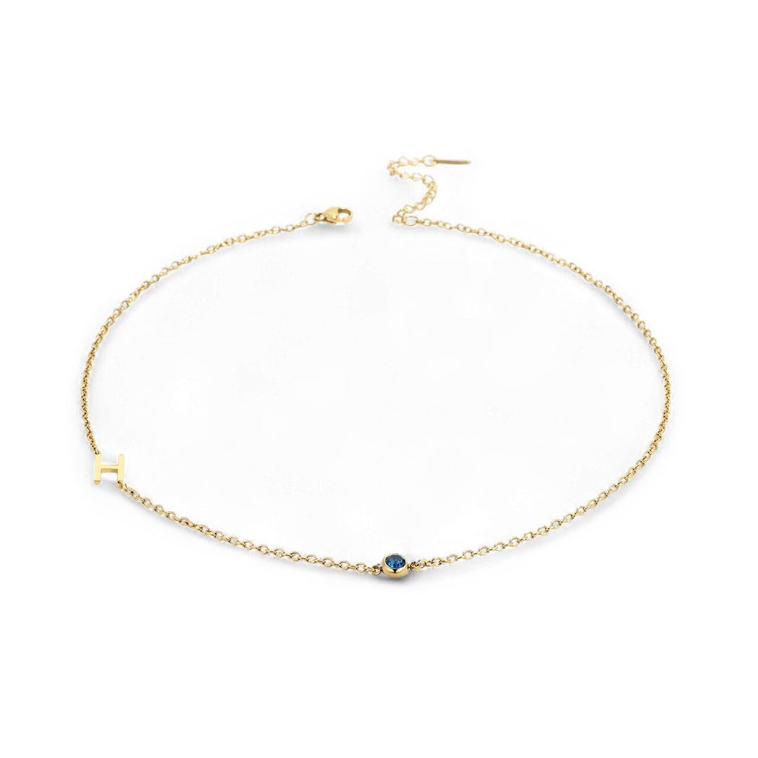 Initial Necklace with Birthstone Accent