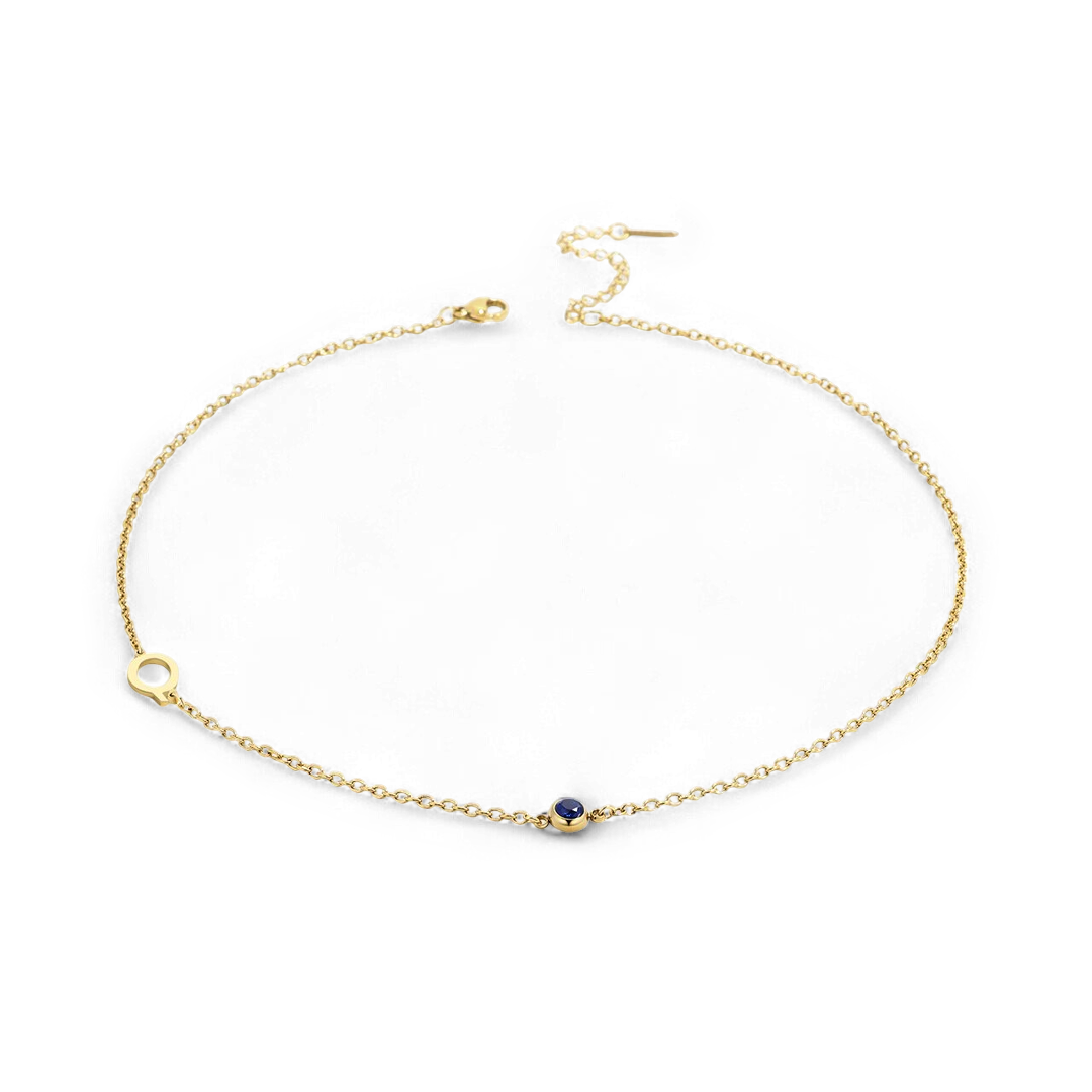 Initial Necklace with Birthstone Accent