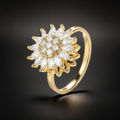 Large Sunflower Gold Plated Fidget Spinner Ring