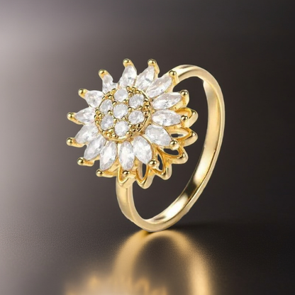 Large Sunflower Gold Plated Fidget Spinner Ring