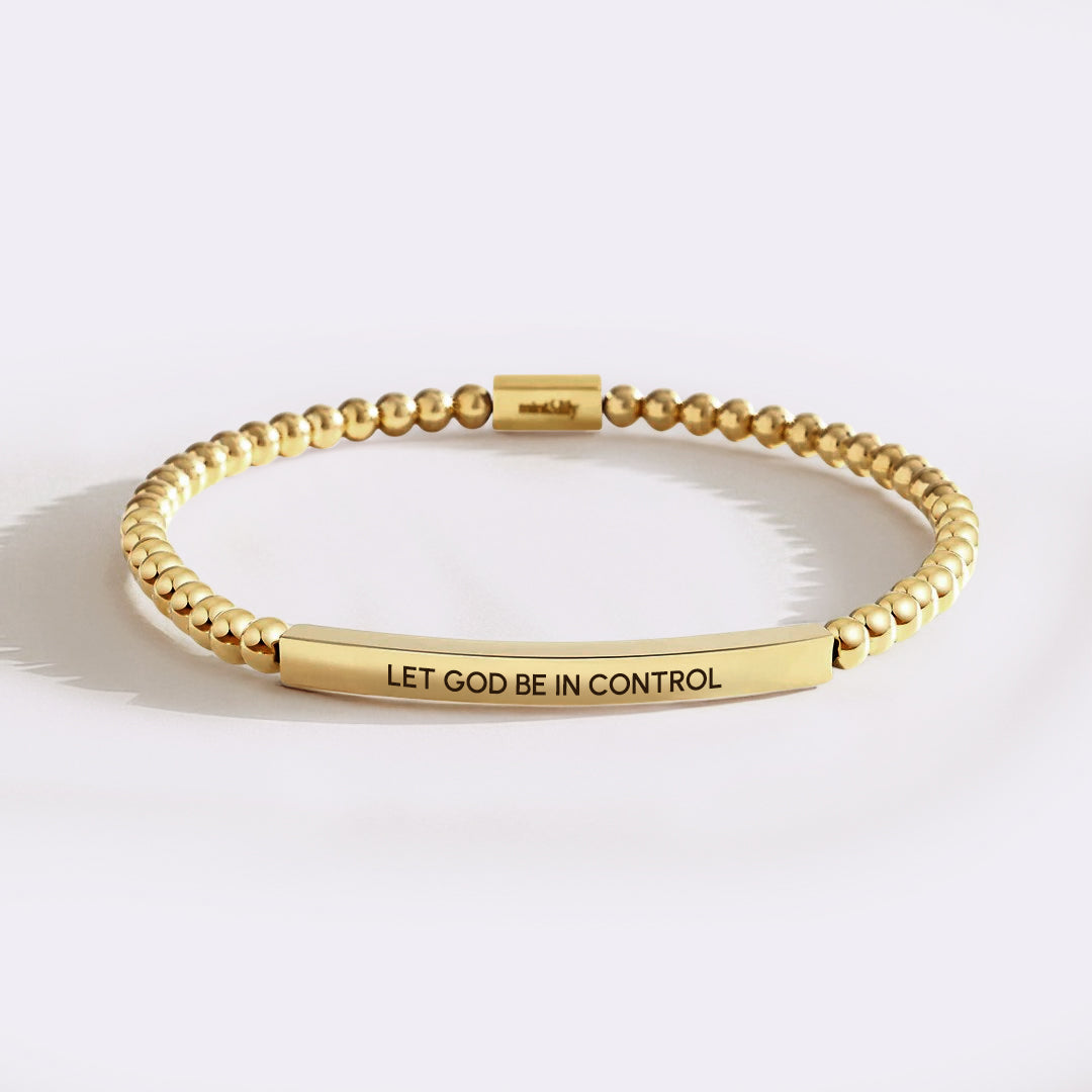 Let God Be In Control Gold Beaded Inspire Bracelet