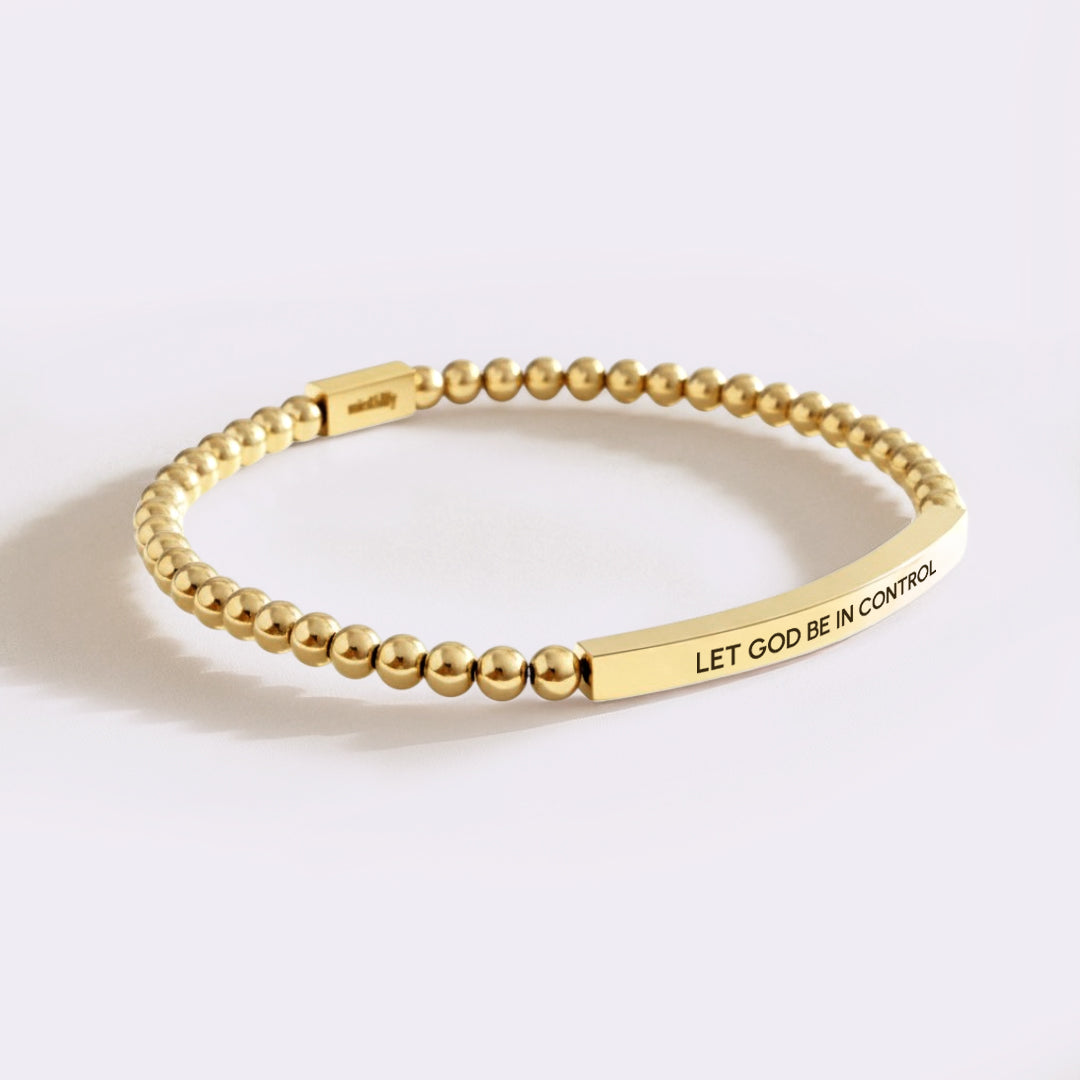 Let God Be In Control Gold Beaded Inspire Bracelet