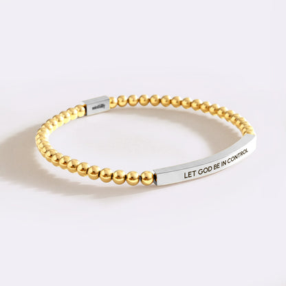 Let God Be In Control Silver Beaded Inspire Bracelet