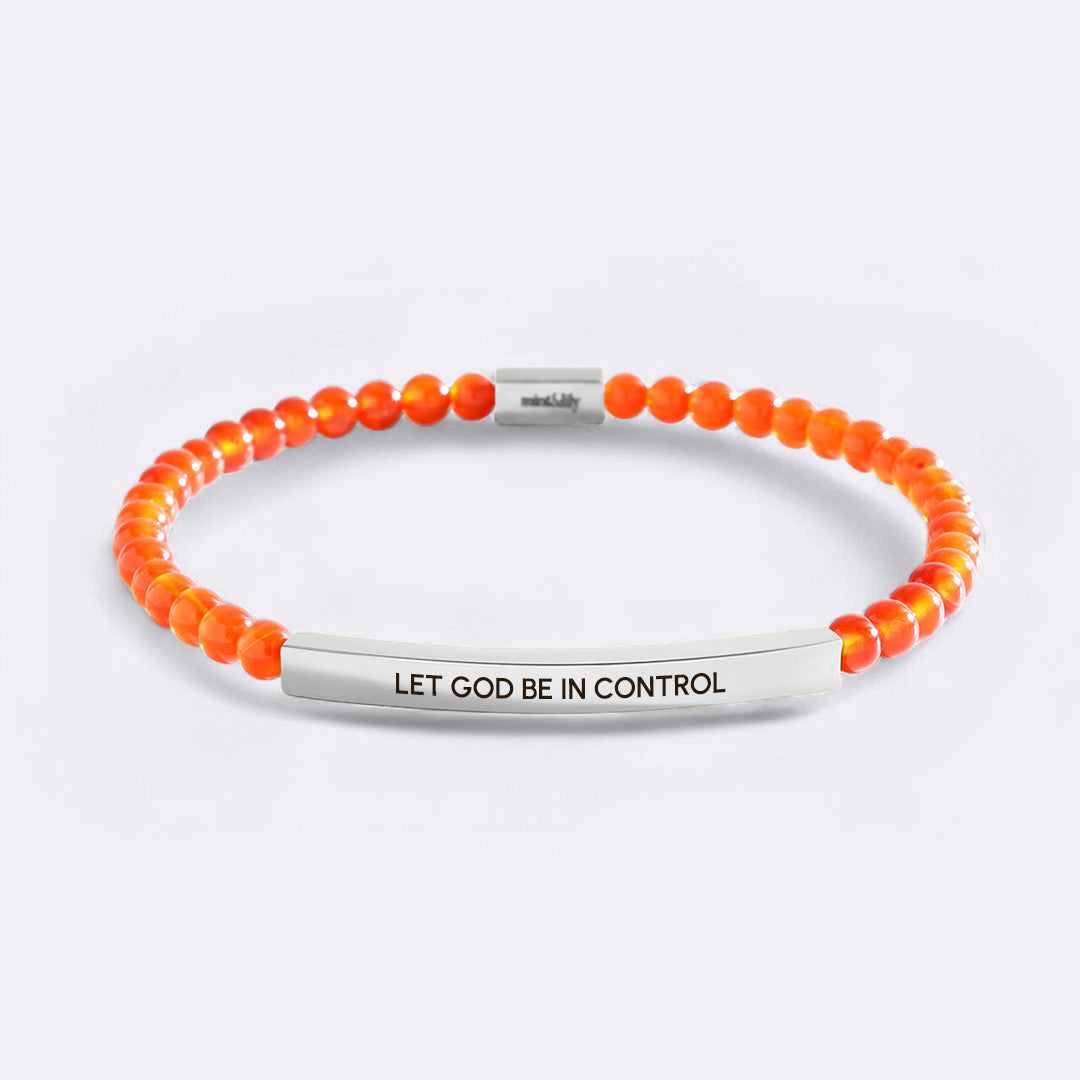 Let God Be In Control Silver Beaded Inspire Bracelet